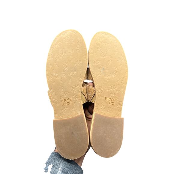 🩴 Frye And Co 6.5M Tan Suede Leather Strappy Slide Sandals Minimalist 90s - Picture 5 of 6